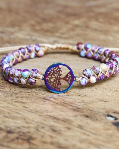 Beaded Boho Tree of Life Braided Charm Bracelet